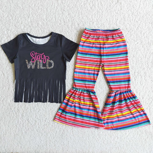 Stay Wild Tassels Striped Print Girls Outfits