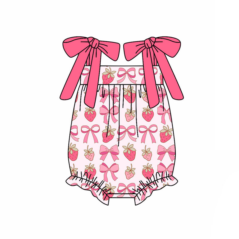 Custom moq 20 strawberry bows pink girls romper