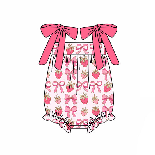 Custom moq 20 strawberry bows pink girls romper