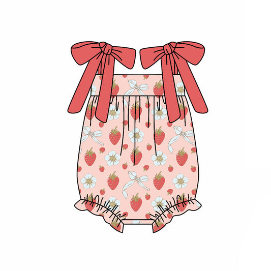 Custom moq 20 strawberry flowers pink girls romper