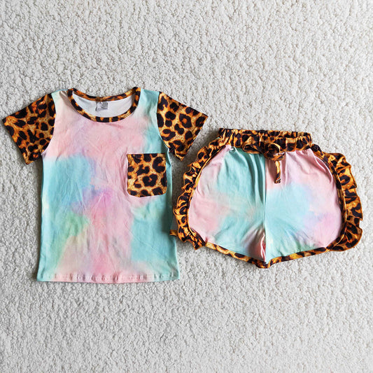 D9-27 Tie Dye Summer Pocket Leopard Print Sport Set