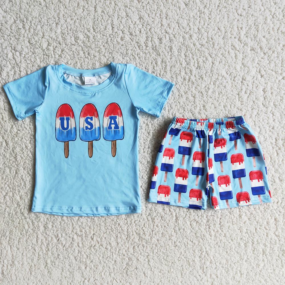 D7-15 4th Of July Blue USA Boys Outfits