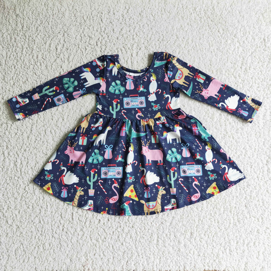 GLD0135 Christmas Farm Animals Girls Dress