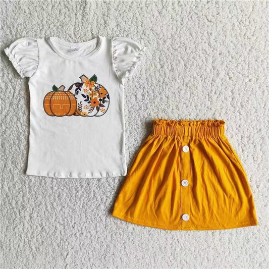 Girls Fall Pumpkin Adorable Skirt Set