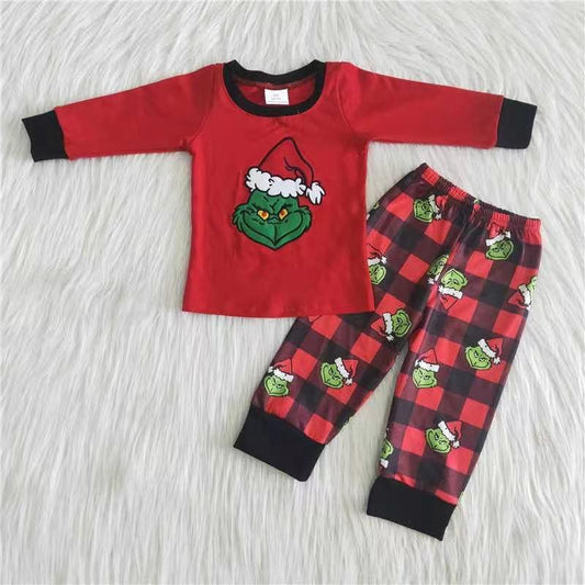 Christmas Red Embroidery Cartoon Boys Outfits
