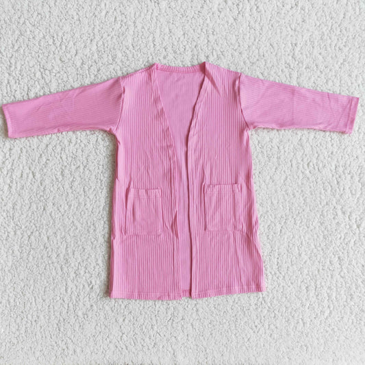 Hot Pink Long Sleeve 2 Pockets Cardigan