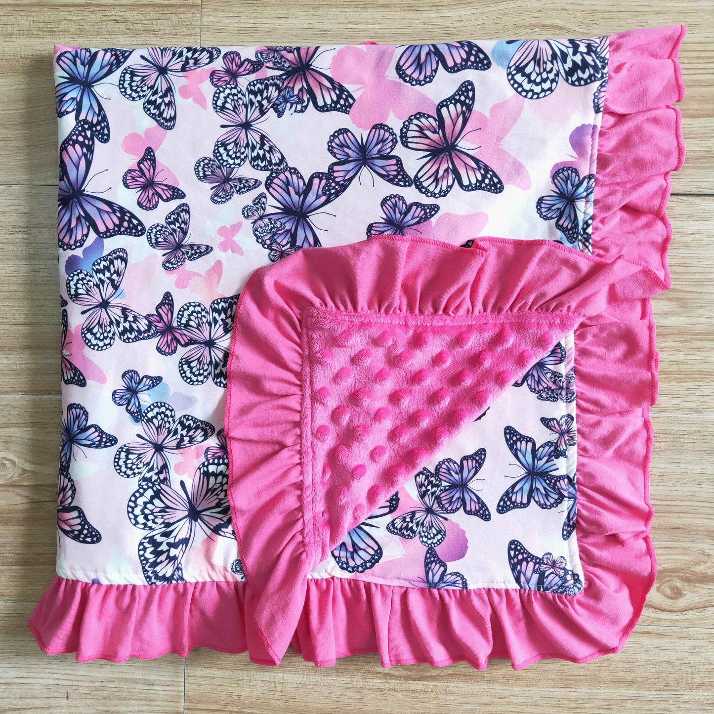 BL0001 Butterfly Print Ruffles Blanket