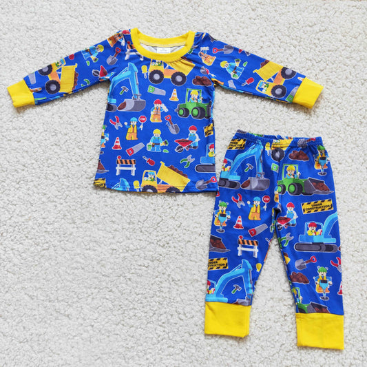 Cartoon Truck Boys Comfortable Long Sleeve Pajamas