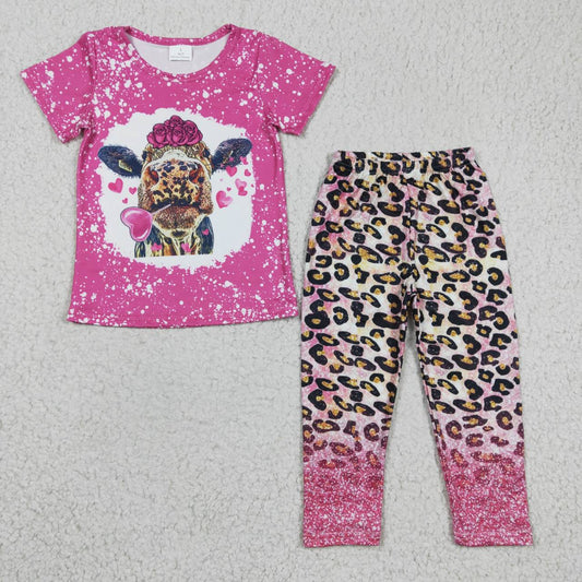 GSPO0477 Valentine Cow Pink Leopard Print Pants Kids Outfits