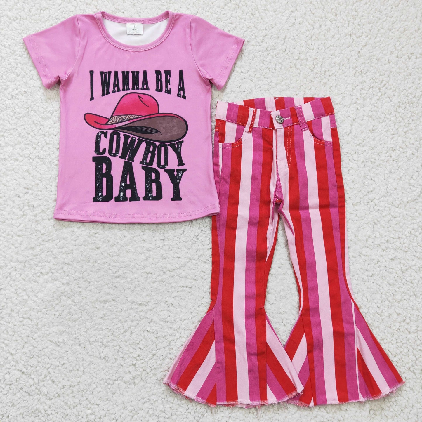 GSPO0398 I Wanna Be A Cowboy Babe Pink Denim Jeans Girls Outfits