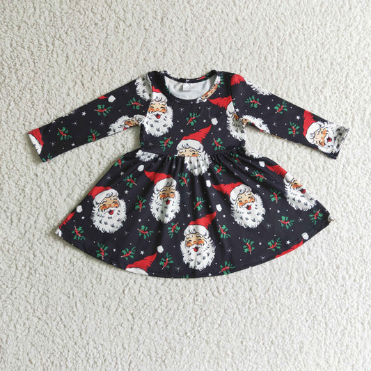 GLD0102 Christmas Santa Black Girls Dress