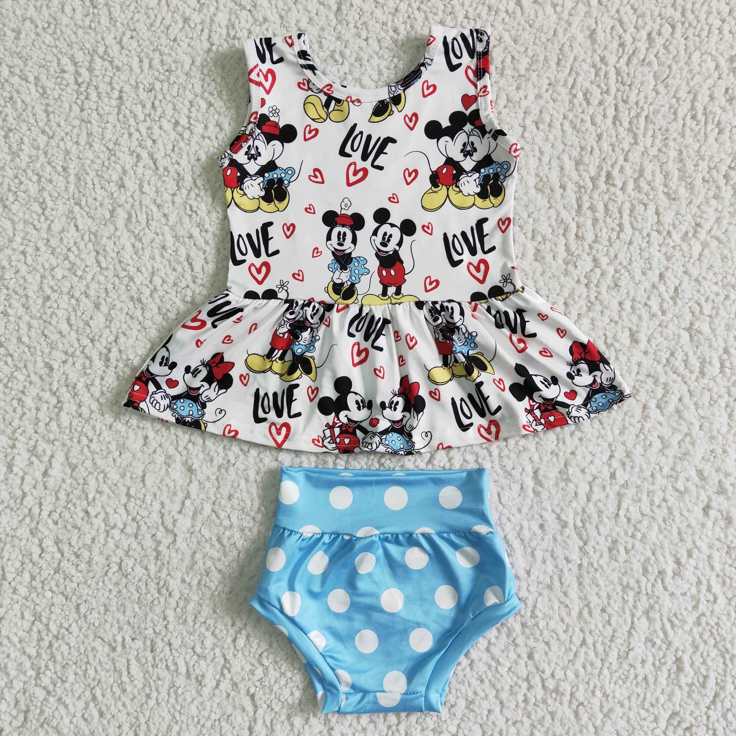 GBO0011 Cartoon Kids Summer Blue Dots Bummies Set