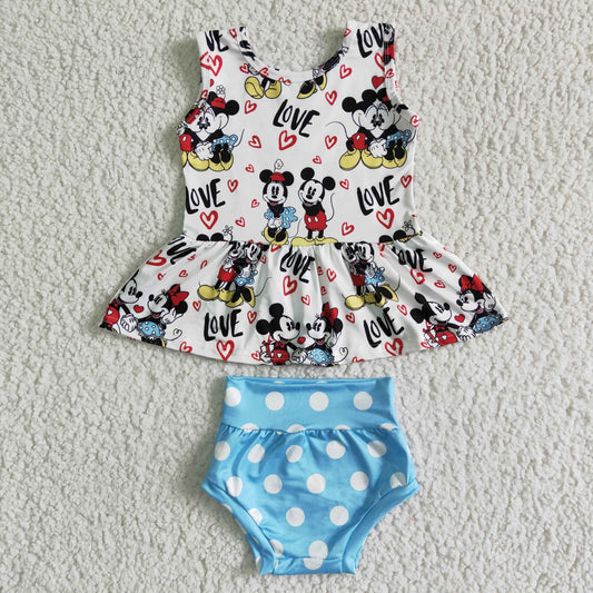 GBO0011 Cartoon Kids Summer Blue Dots Bummies Set