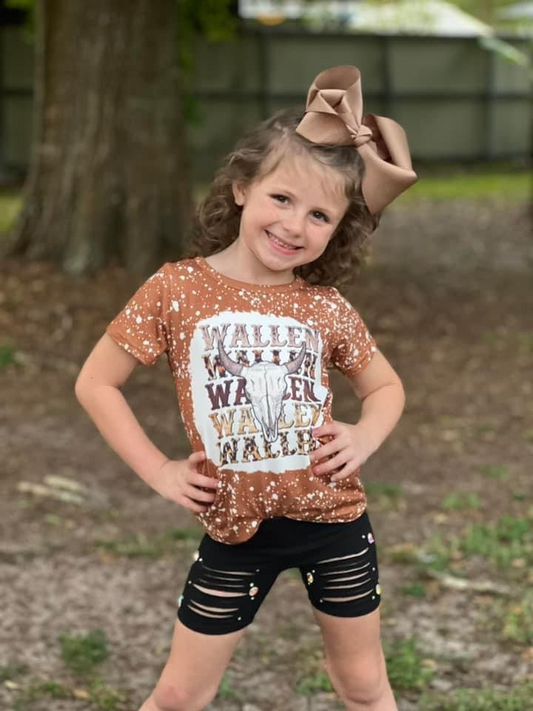 GT0115 Western Brown Short Sleeve Cow Skull Shirts Top