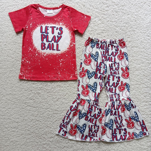 B0-12 Let's Play Ball Baseball Red Bleach Design Girls Set