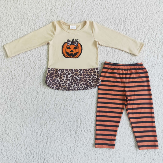 GLP0043 Embroidery Halloween Pumpkin Girls Fall Set