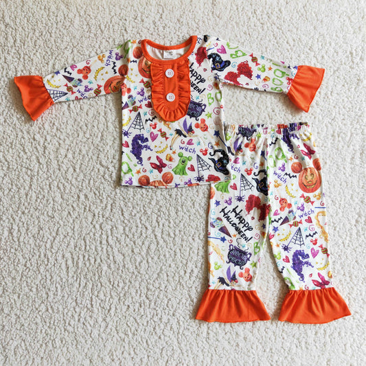 GLP0127 Halloween Orange Cartoon Girls Pajamas