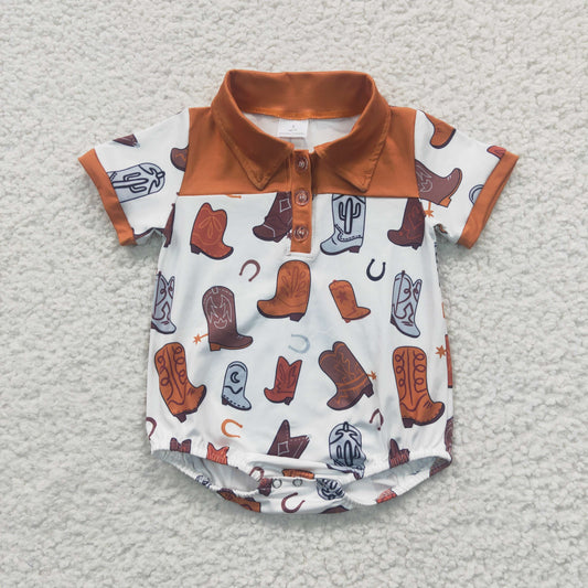 USA SHOP SR0221 Boots Western Short Sleeve Kids Bummies Romper