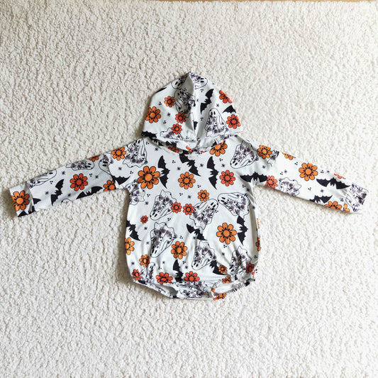 LR0160 Halloween Pumpkin With Hat Bummies Romper
