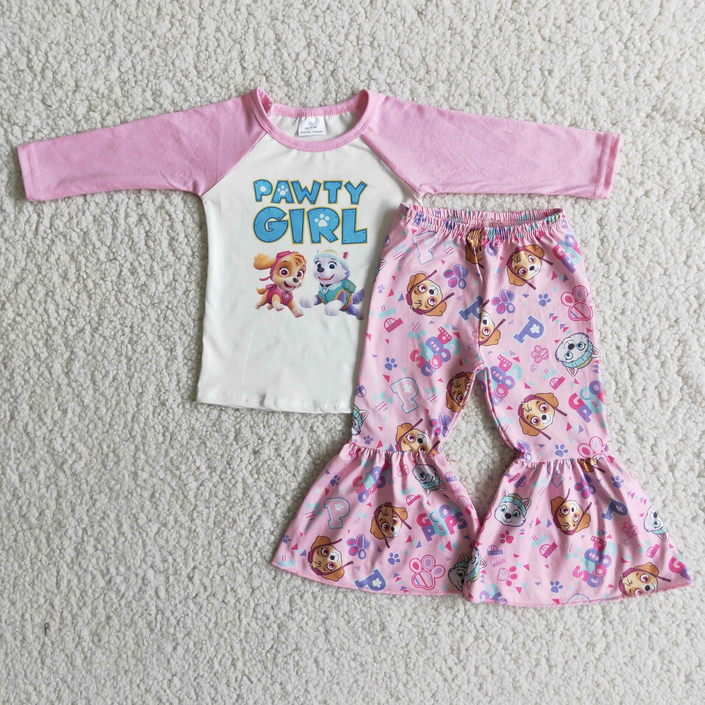 Adorable Baby Girls Pink Lovely Cartoon Design Bell-bottom Kids Sets