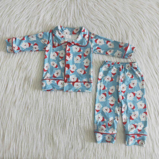 Boys Christmas Santa Blue Print 2pcs Pajamas