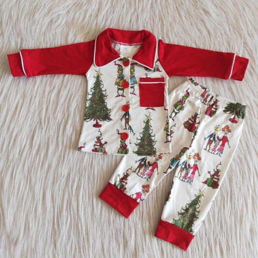 Christmas Boys Pocket Red Cartoon Winter Pajamas