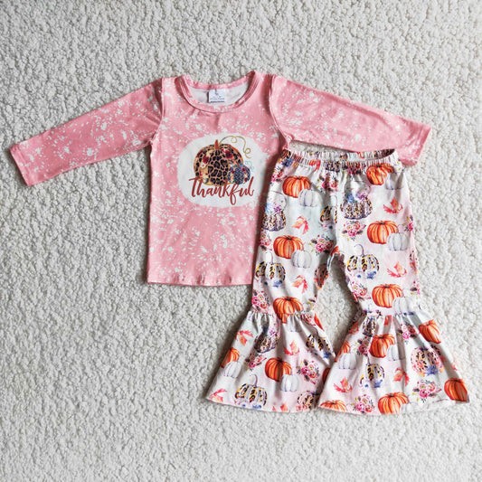 Pink Kids Girls Bleach Design Pumpkin Thankful Baby Outfits