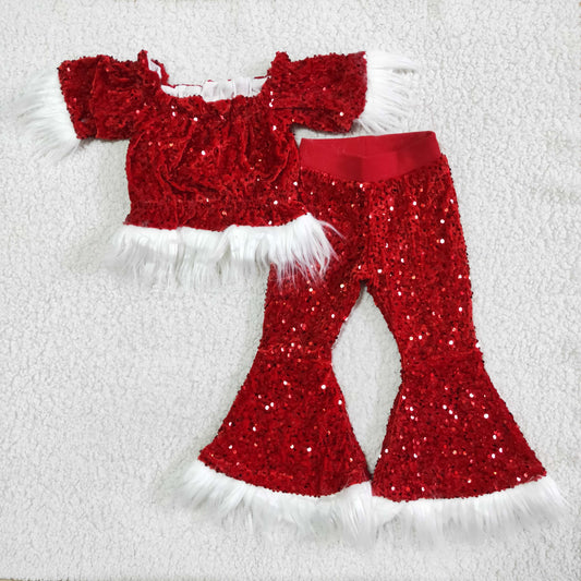 Christmas Red Sequin Bell Pants Sets