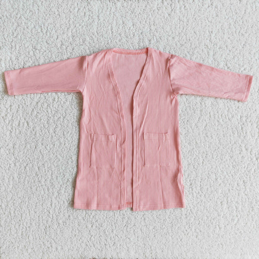 Peach Pink Long Sleeve 2 Pockets Cardigan