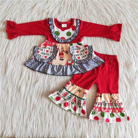 Christmas Long Sleeve High Quality Pockets Adorable Girls Outfits