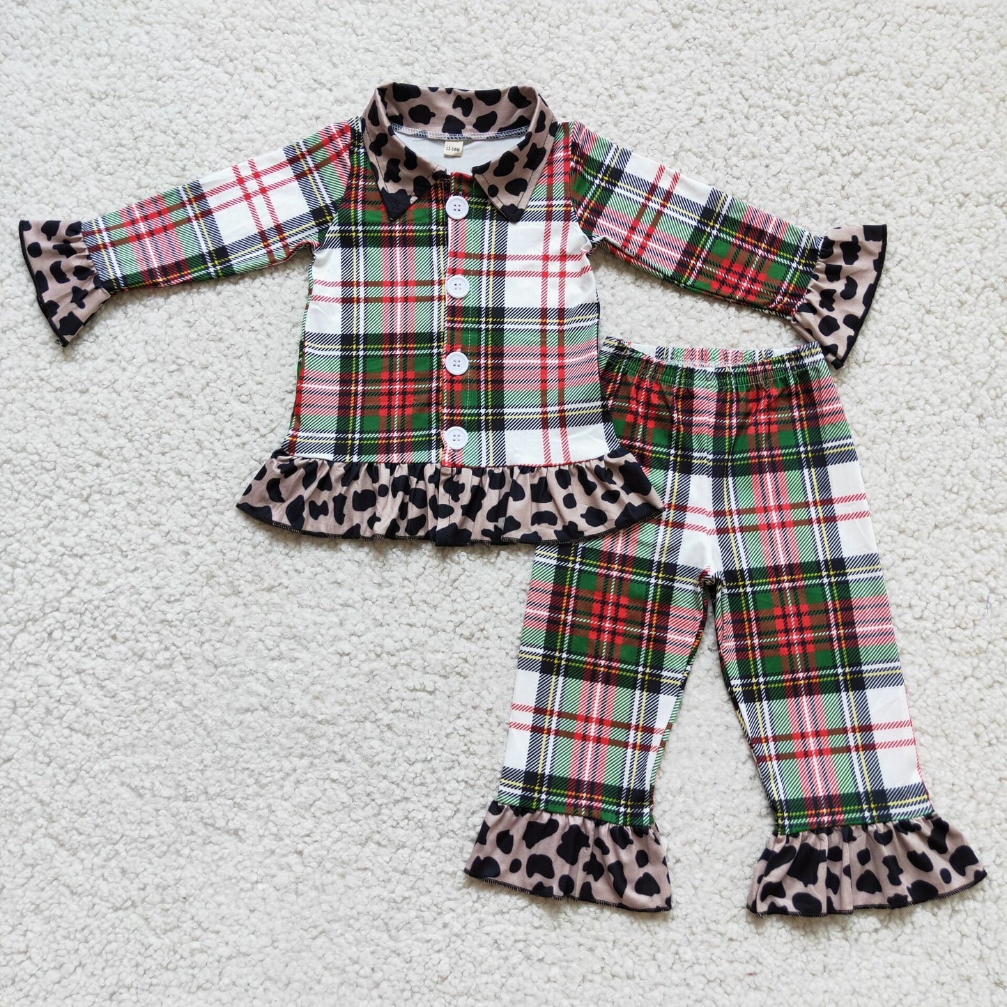 Plaid Print Leopard Print Adorable Girls Pajamas