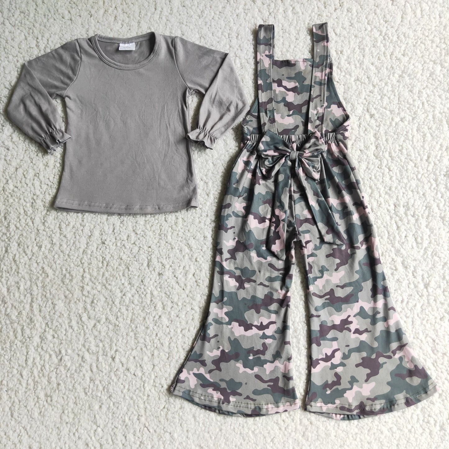 Best Sale 2 Pcs Camo Print Casual Girls High Quality Kids Overalls Outfits