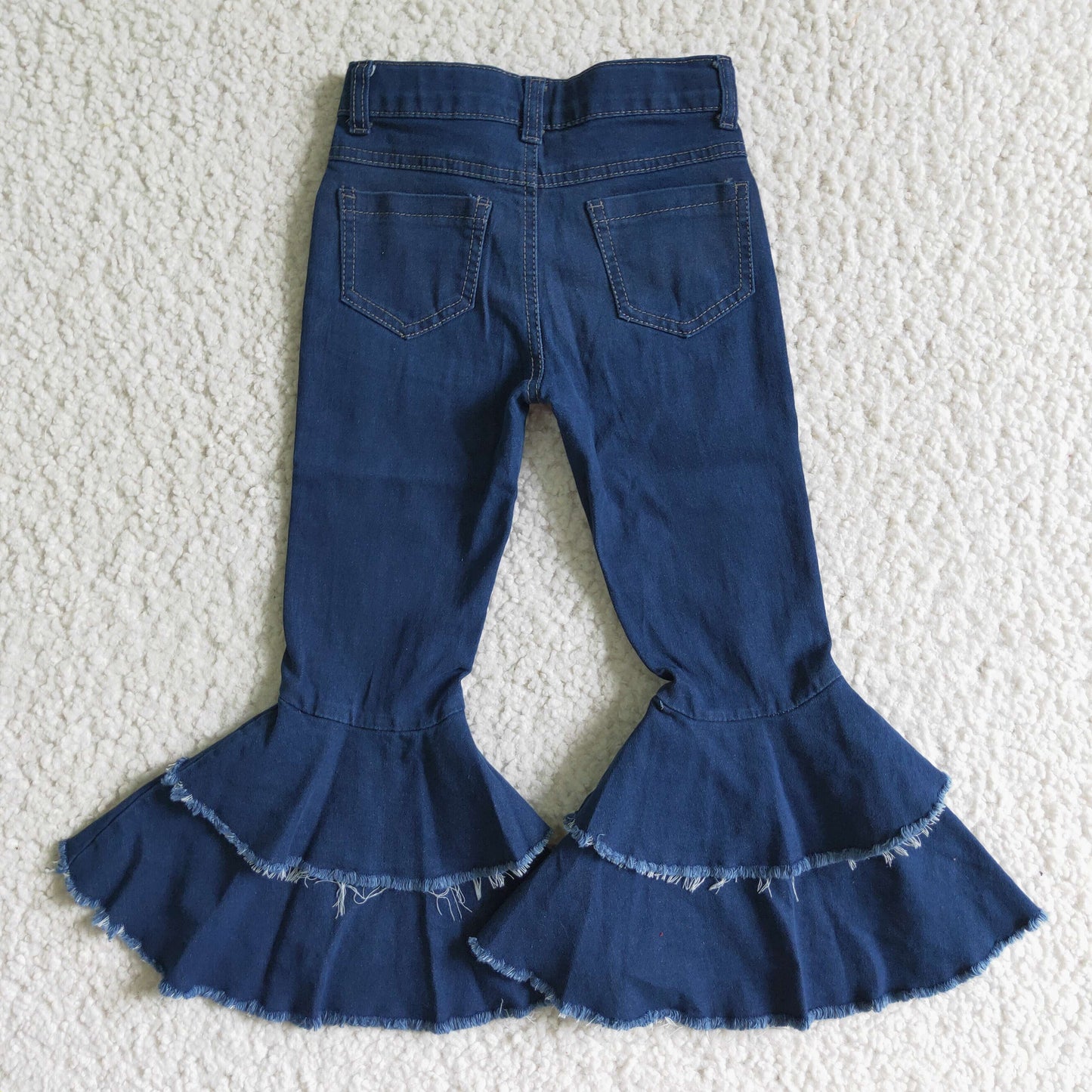 P0007 Blue Double Ruffles Denim Jeans