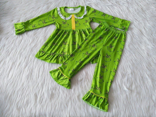 Baby Girls High Quality Green Cartoon 2pcs Casual Pajamas