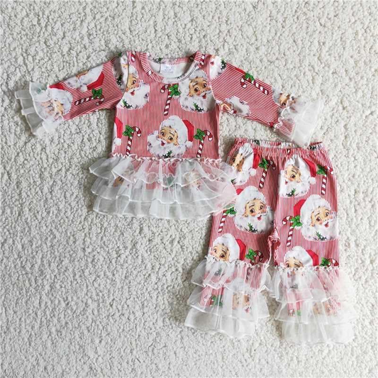 Christmas Baby Girls Santa Lace Ruffle Outfits