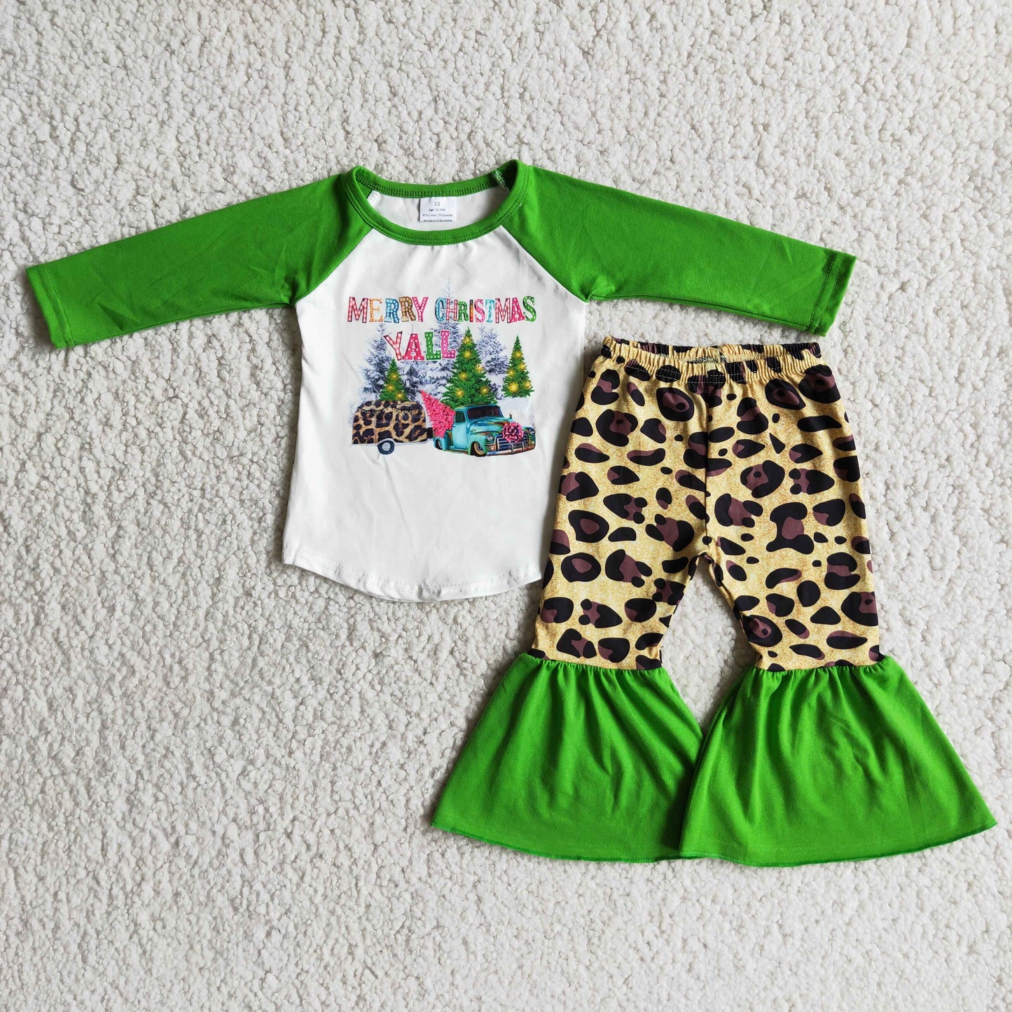 Green Christmas Tree Winter Tunic T-shirts Match Leopard Print Pants Outfits