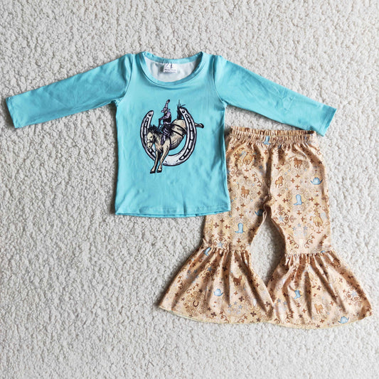 New Arrival Casual Baby Girls High Quality Western Cowboy Design Set