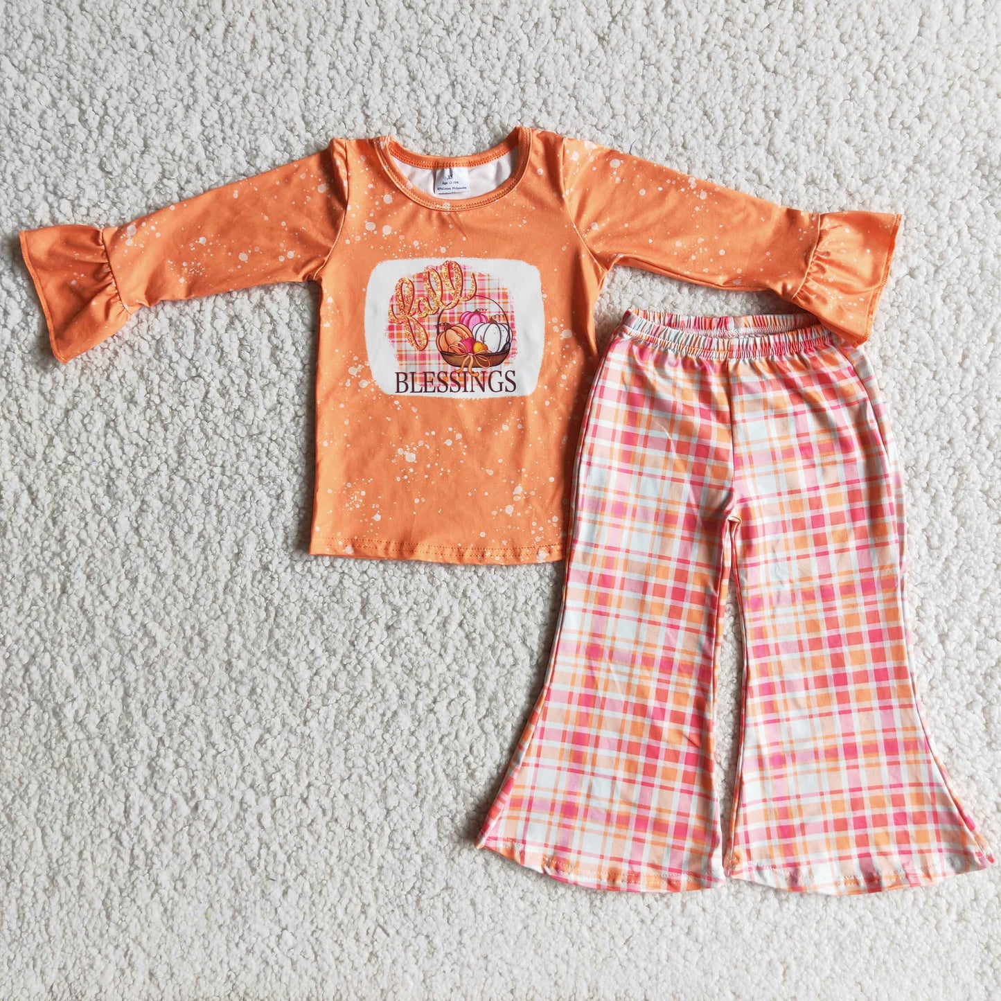 Fall Pumpkin Long Sleeve Match Plaid Pants Kids Outfits