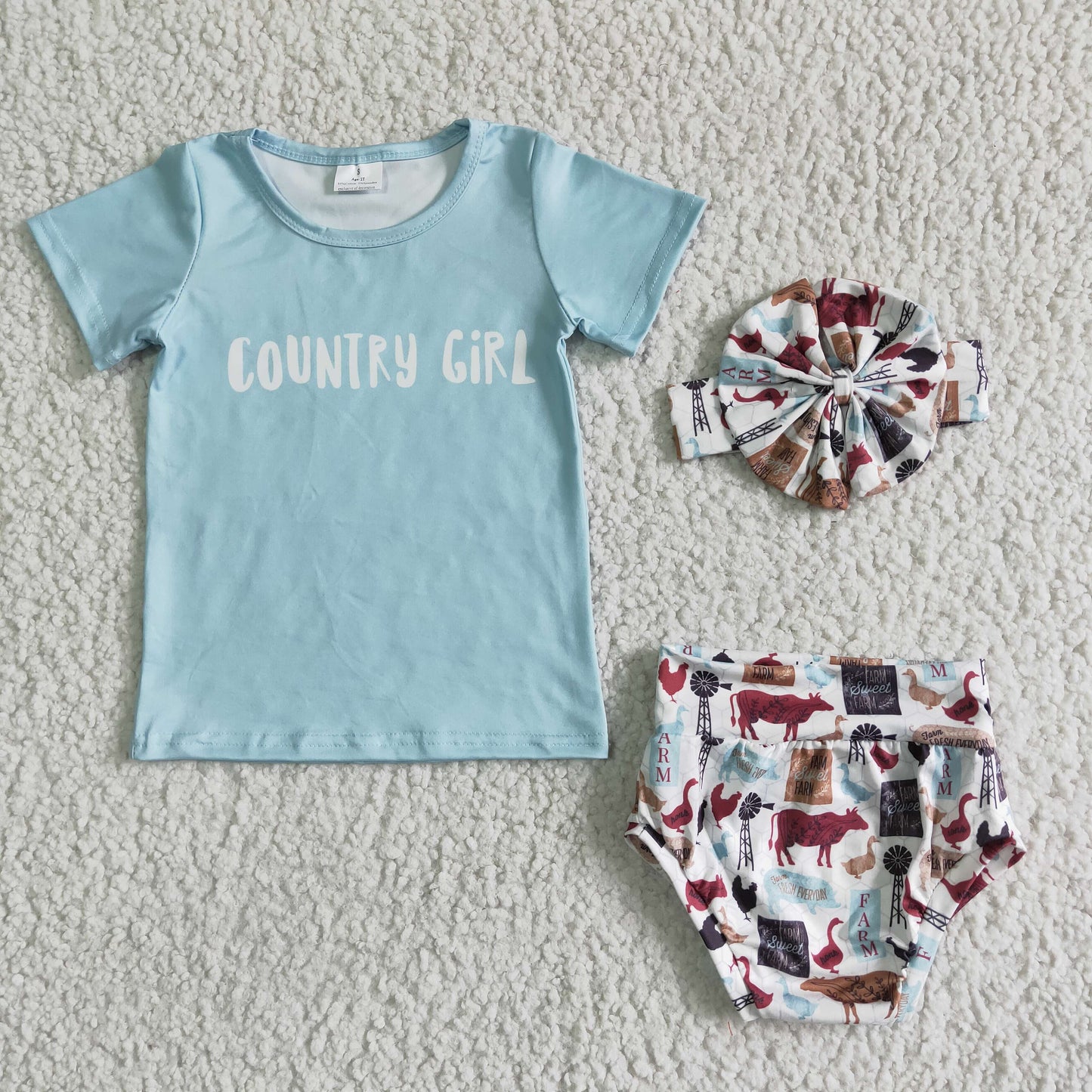 GBO0004 Country Girl Blue Top Match Bummies & Bow