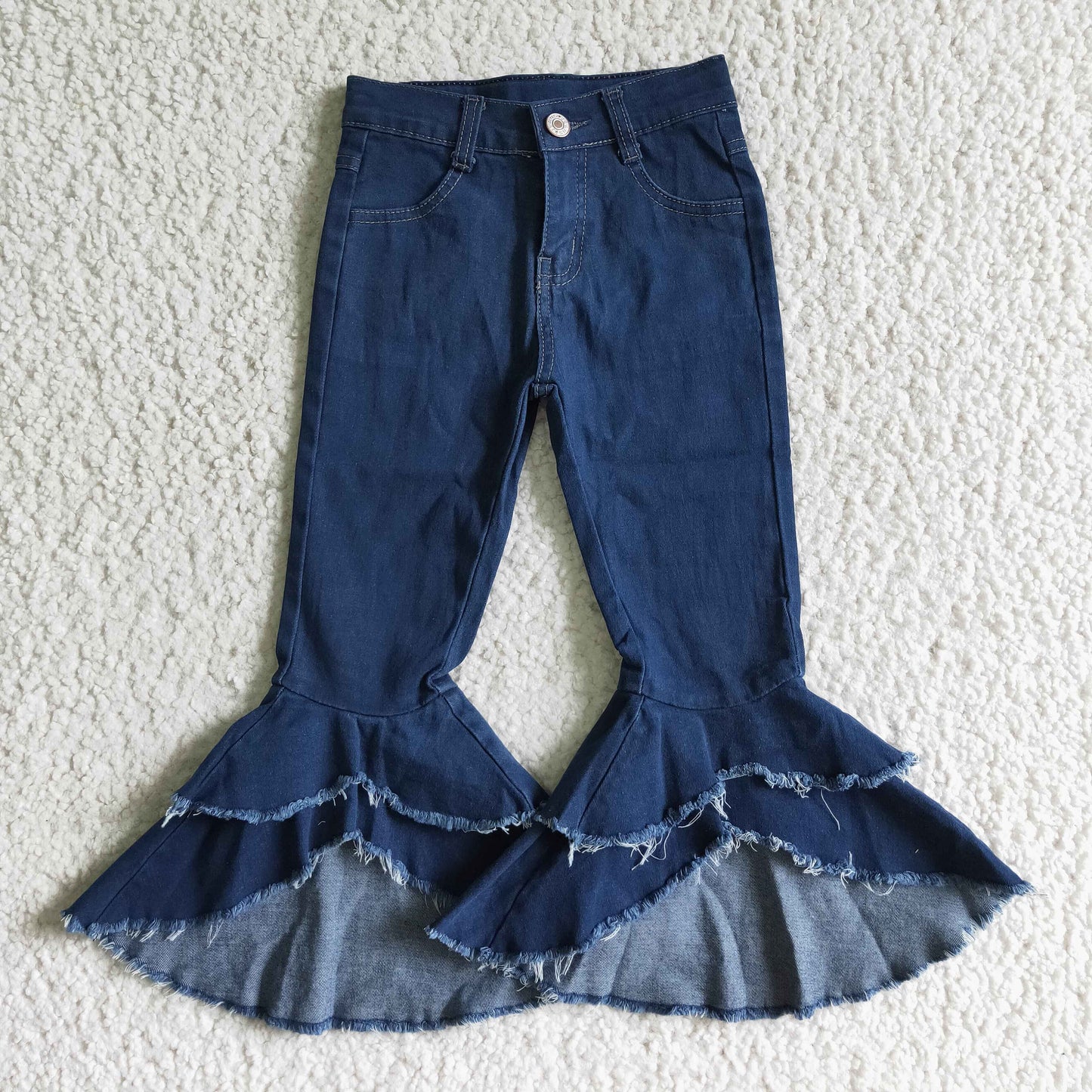 P0007 Blue Double Ruffles Denim Jeans