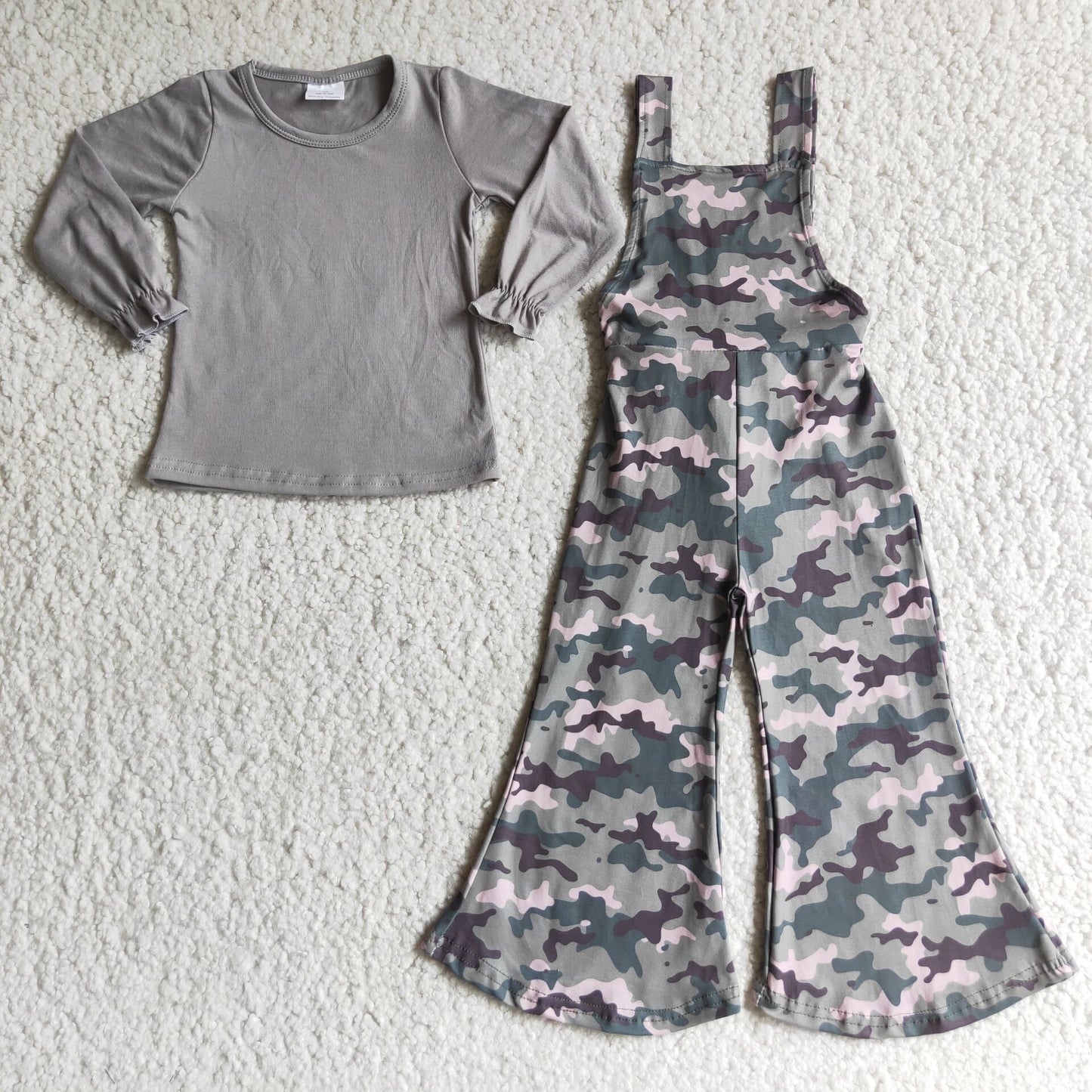 Best Sale 2 Pcs Camo Print Casual Girls High Quality Kids Overalls Outfits