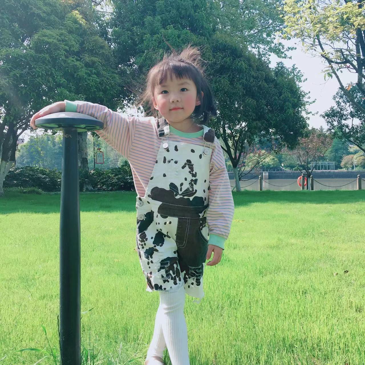 SS0019 Cow Print Baby Girls Denim Overalls