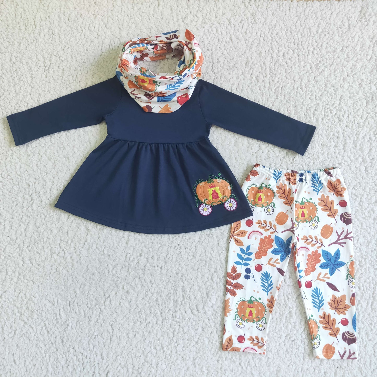 GLP0051 Fall Pumpkin 3pcs With Scarf Girls Set