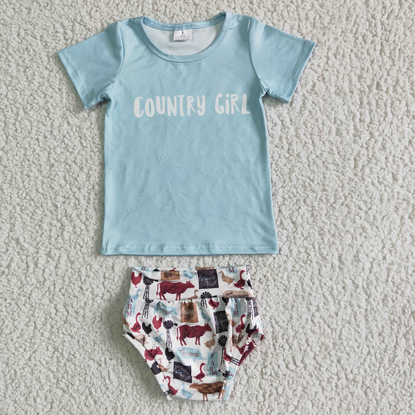 GBO0004 Country Girl Blue Top Match Bummies & Bow