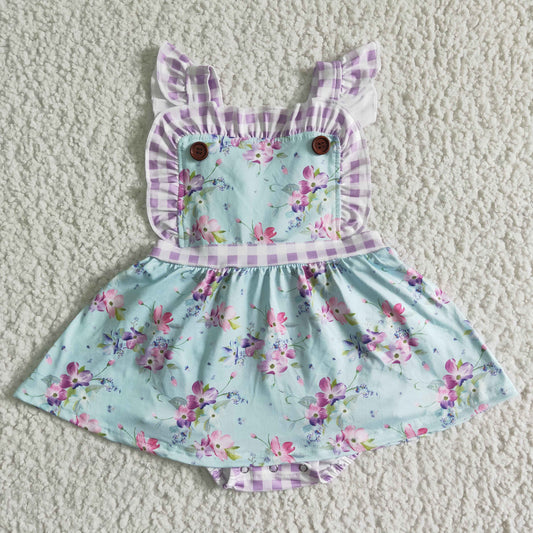 SR0027 Floral Print Flutter Sleeve Baby Kids Romper