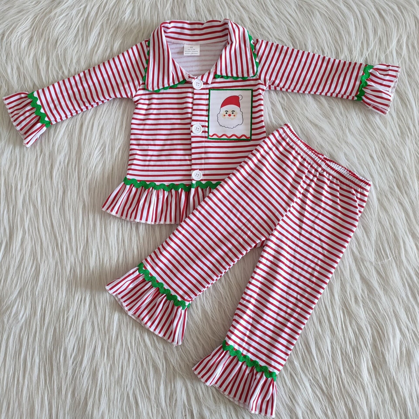 Casual Striped Print Embroidery Santa Boys Cotton Pajamas