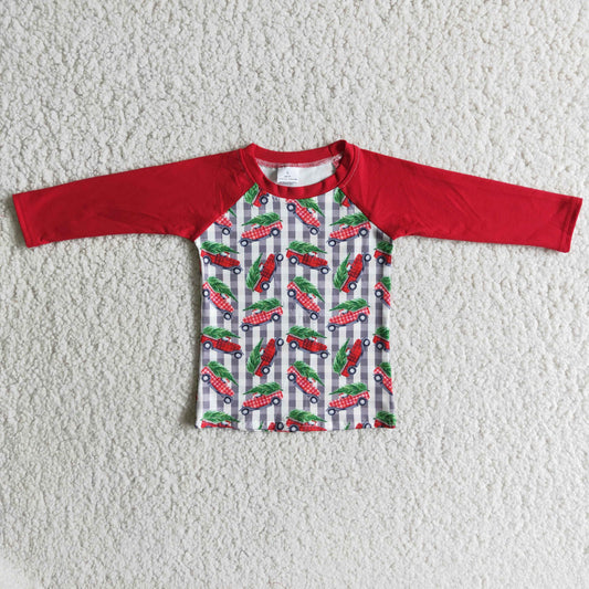 Christmas Tree & Truck Print Boys Casual Tunic T-shirts