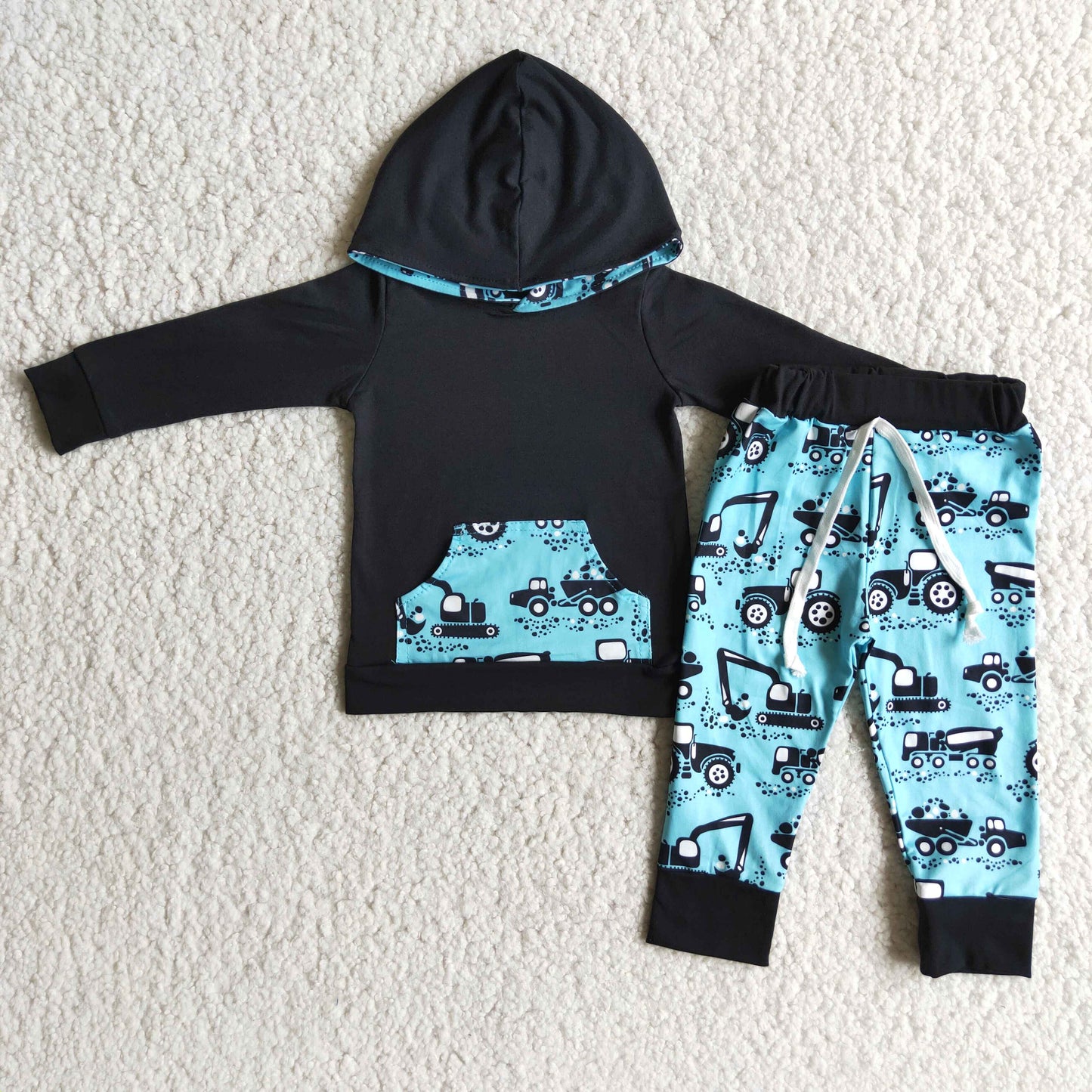 Black Cotton Boys Shop Truck Print Casual Hoodie Outfits