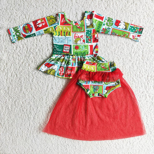 promotion 9.4 6A20-13 Casual Cartoon Print Christmas Tutu Bummies Outfits