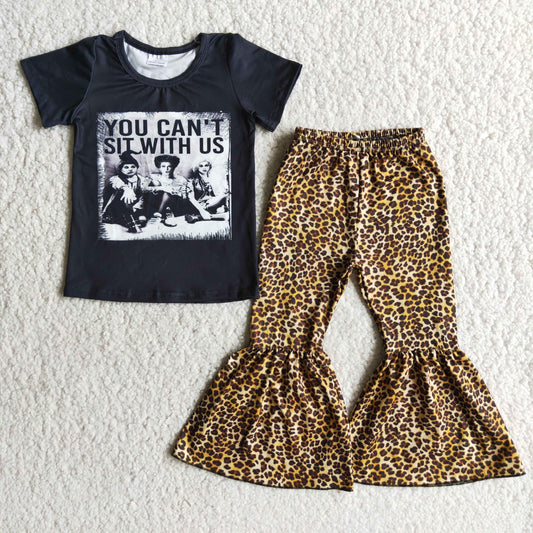 Hot Sale Infant Short Sleeve Cartoon Match Leopard Print Bell-bottom Pants Halloween Sets